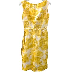 Another Ann Barry Jr. Vintage Yellow Floral Cocktail Dress w Rose Detail Size SM